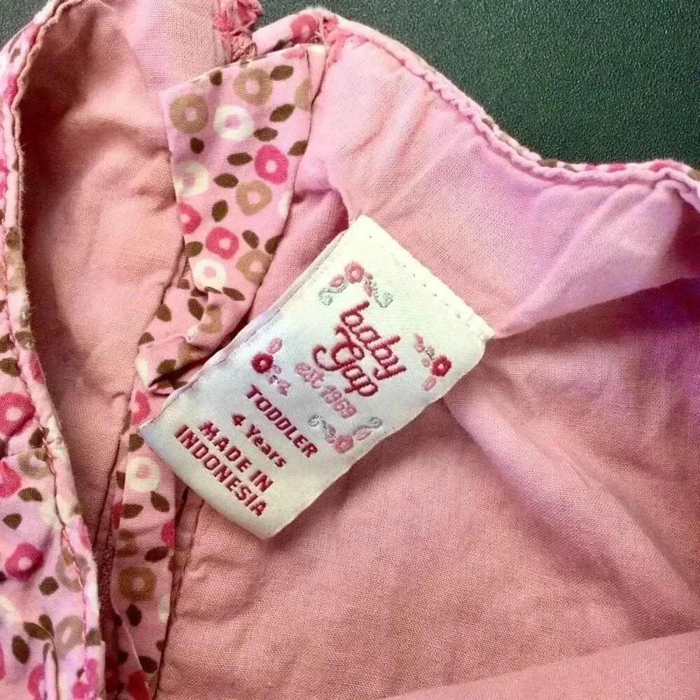 Vintage Baby Gap Toddler Pink Floral‎ Pleated Cap Sleeve Babydoll Dress Size 4Y